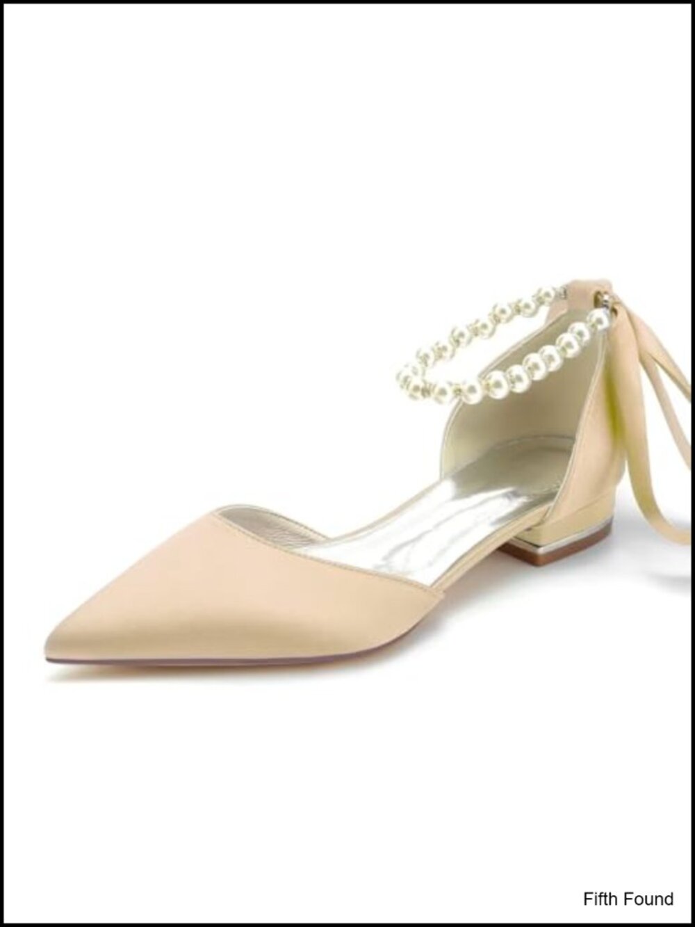 Satin Pointed Toe Bridal Ballet Flats Pearl Ankle Strap Wedding Shoes